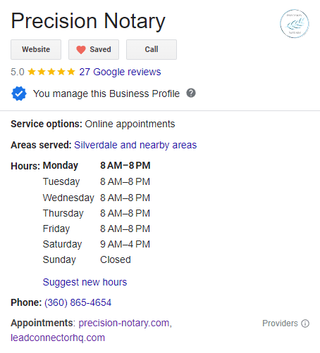 Precision Notary Business Hours